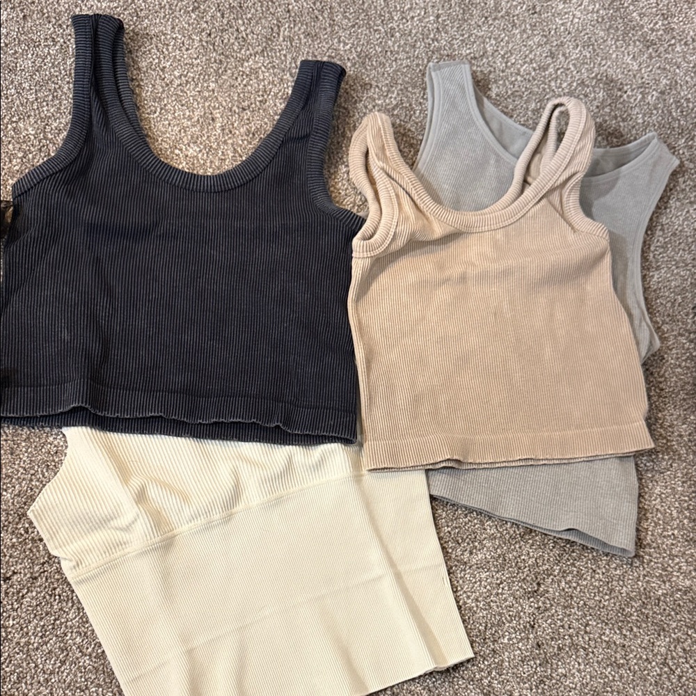 5 Fashion Nova Ribbed Tank Tops - Black, Beige, Gray, Cream